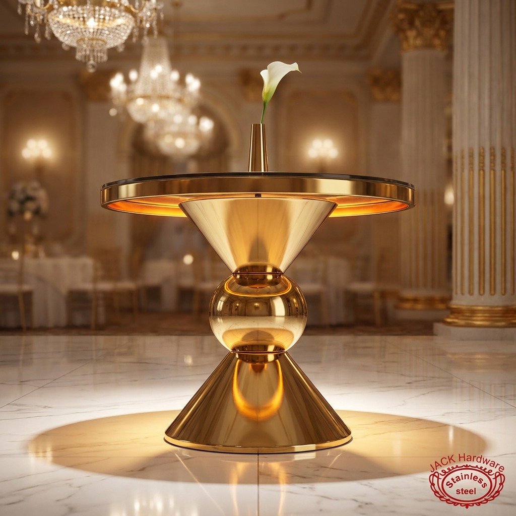 WENDING Gold Hourglass Ball-Node Cake Table – Dark Glass Top Trumpet Base Wedding Display