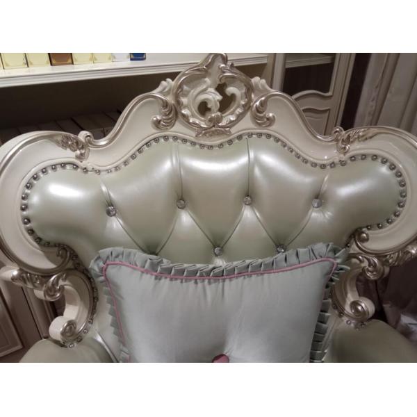 White Frame Luxury Swivel Chairs Full Solid Wood With Green Leather Material