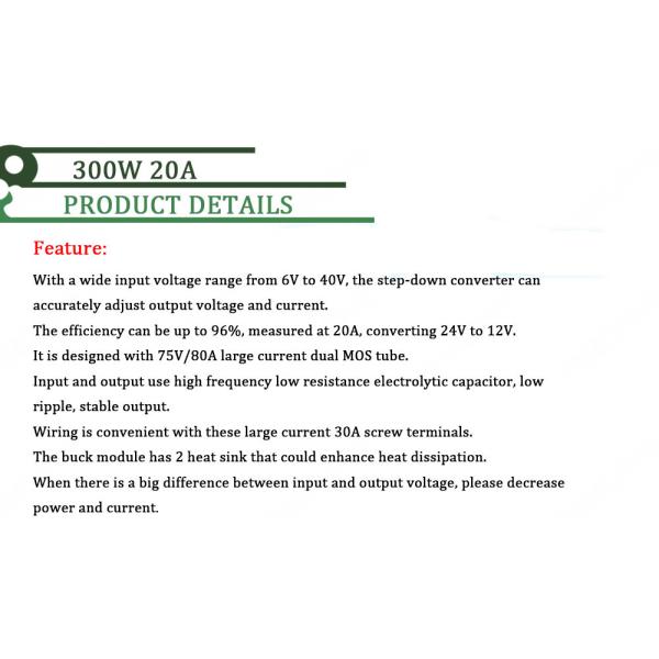 Voltage Regulator 300W 20A DC-DC Buck Converter Module for MONITOR TV Power Step Down