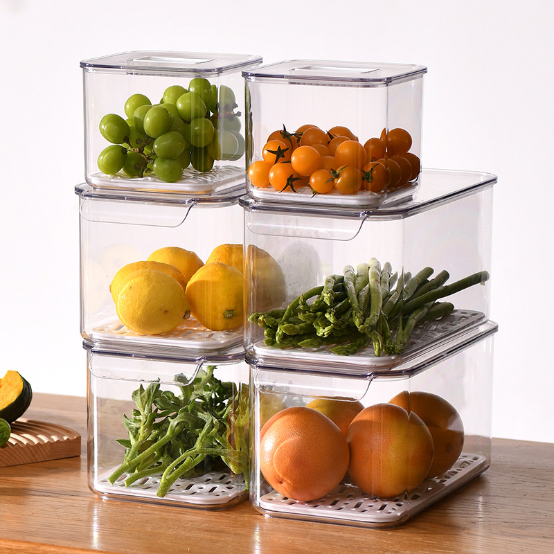 Durable Transparent Superimposable Crisper Drain Basket Fruit Vegetable Storage Box for Kitchen Refrigerator