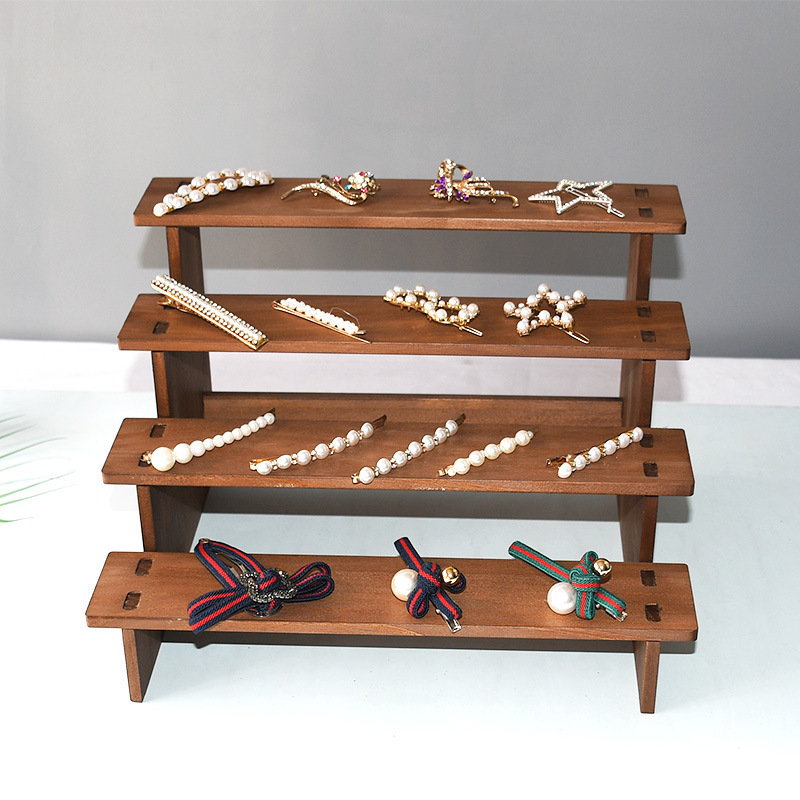 Solid Wood 5-Tier Ladder Stand with String Storage for Hairpin Bracelet Earrings for Jewelry Display Rack