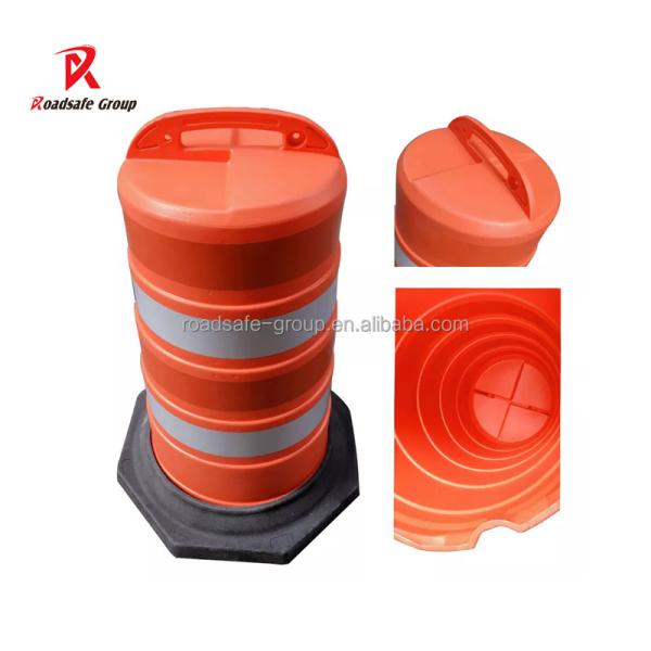 High Density PE Traffic Safety Barrel Unbreakable Red Road Crash Drum with Reflective Tape for Traffic Control