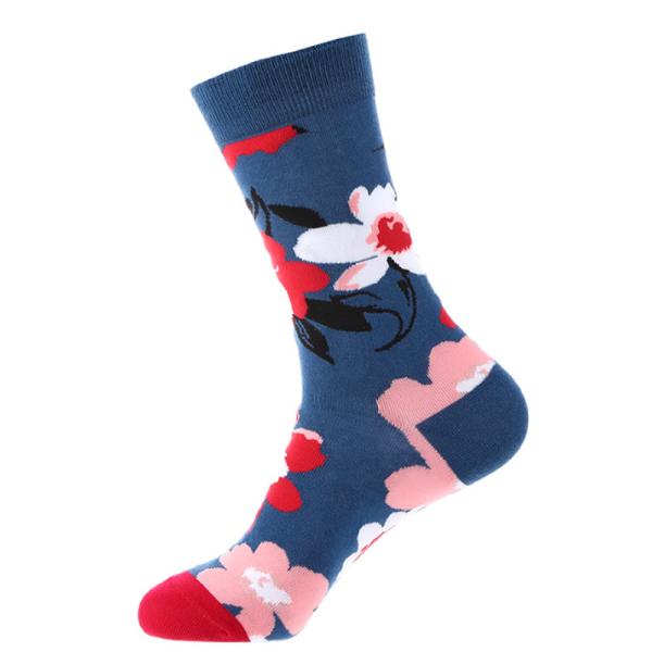 Custom Unisex Men Women 100 Cotton Floral Pattern Novelry Happy Colorful Cotton Crew Socks