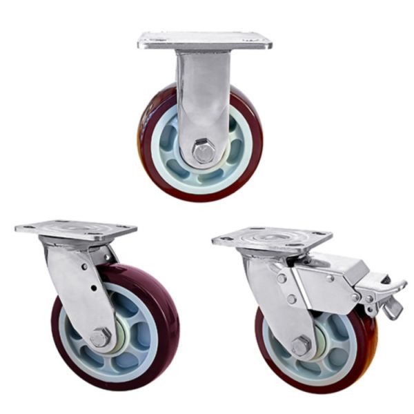 Heavy Duty 4'' 5'' 6'' 8'' Anti-Rust Stainless Steel 304 Swivel Plate PU Caster