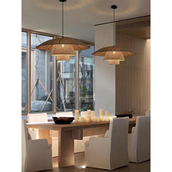 Restaurant Lighting Living Room Parlor Bar Decor Japanese Wicker Art Petal Pendant Light(WH-WP-141)