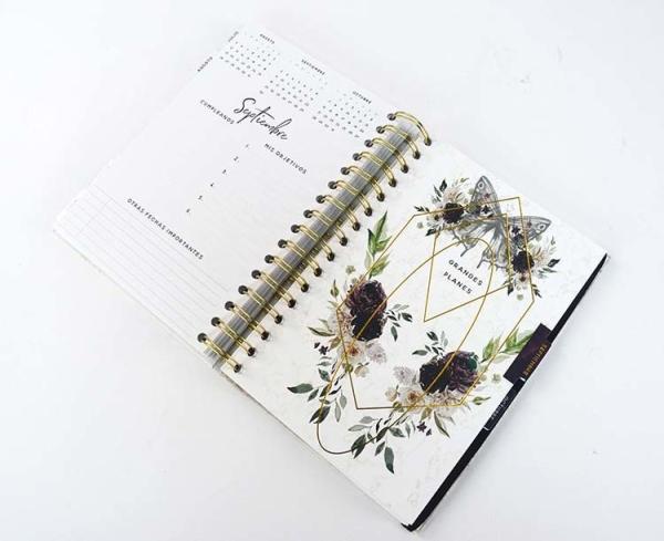 CMYK A5 Hardcover Notebook Printing Gold Spiral Weekly Daily Planner 80 Sheets