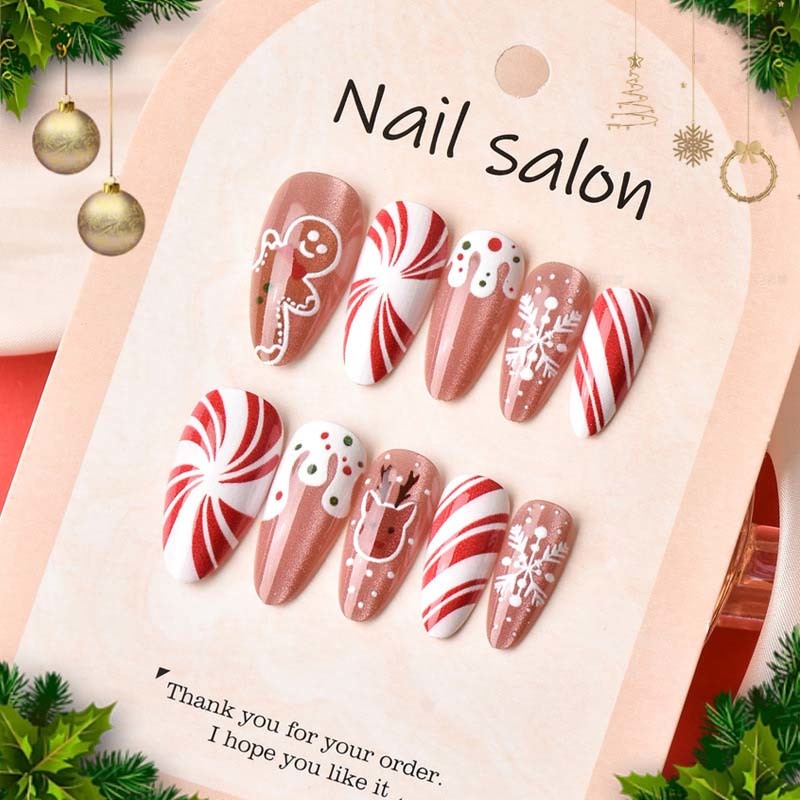 Medium Almond Christmas Holiday Fake Nails No Nail Salon Visit Needed