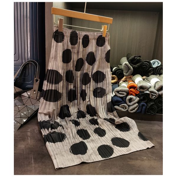 Women's Polisette A-Line Summer Skirt High Waist Printed Slim Velvet Pleated Design Niche Look for Spring and Summer