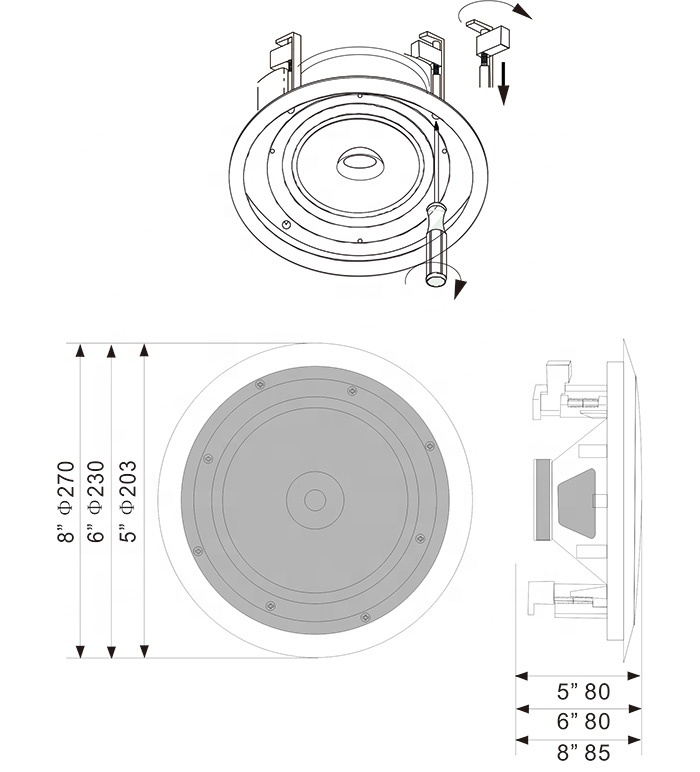 100V Flush Ceiling Speakers 8 Inch 6W Flush Mount In Wall Speakers