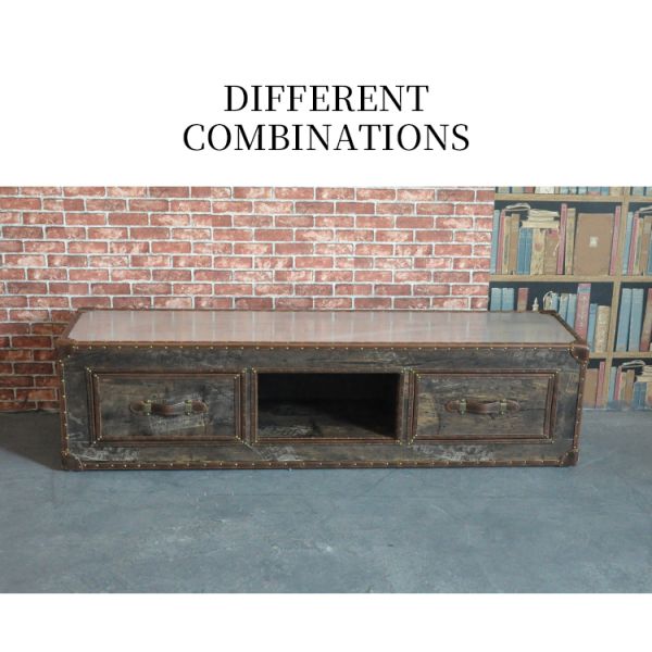 Nidea #8604 Retro Industrial Wood TV Stand with Vintage Design 2 Drawers Handmade & Durable
