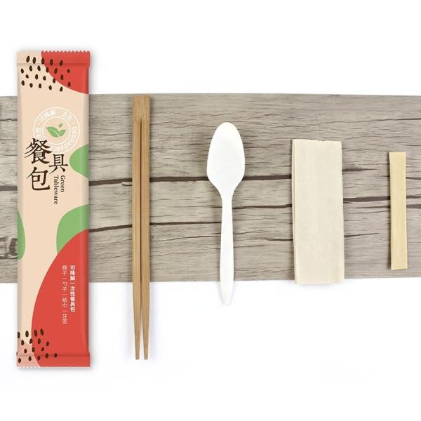 Disposable Eco Friendly Tableware Carbonized Bamboo Chopsticks and Corn Starch Spoons