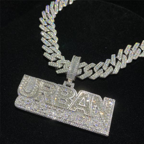 925 silver iced out cuban link chain Custom logo pendant hiphop jewelry for Rap star
