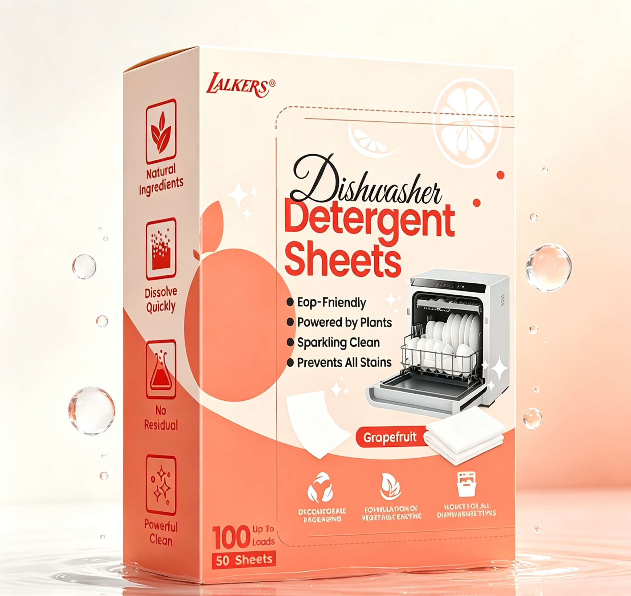 Plant Based Biodegradable Dish Washing Sheets with No Residue for Machine and