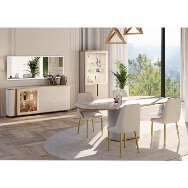 Modern Design White Large Wooden Dinning Table And Chair Set 4 Seater Home Furniture Marble Slate Dining Table For 6
