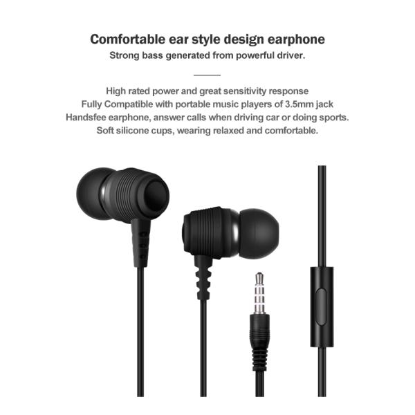 3.5mm Plug 10mW Heavy Bass Wired Earphones With Volume Control