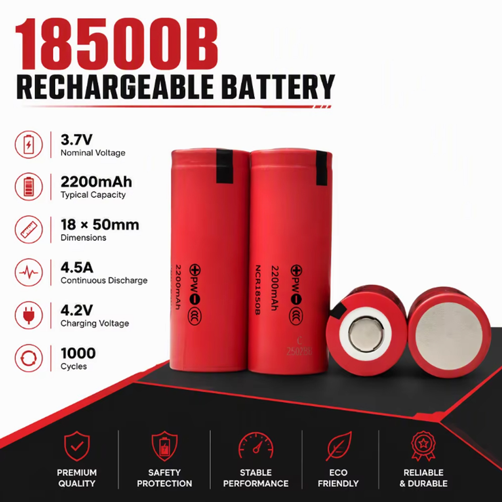 18500B 3.7V 2200mAh Lithium Polymer Pouch Battery For LED Flashlights Solar Lights