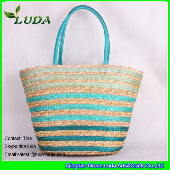 LDMC-092 new designer striped tote bag handmade natural handbags lady  wheat beach straw bags
