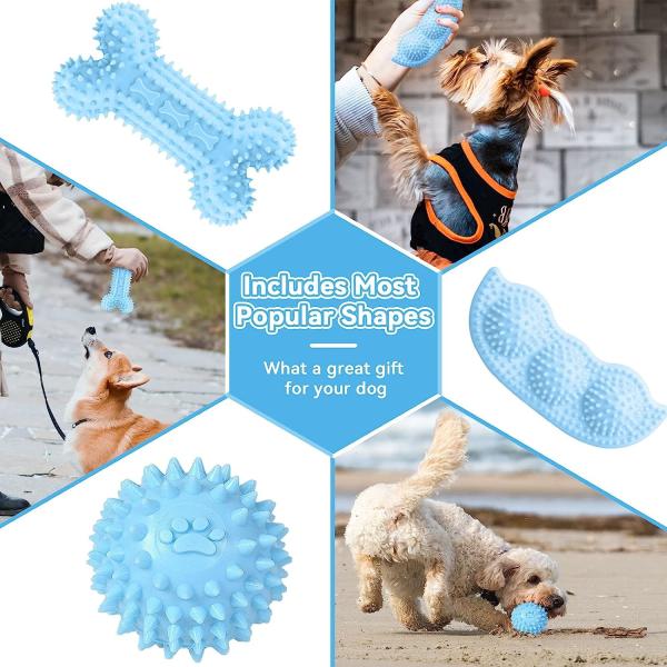 Puppy Toys For Teething Small Dogs Cute Blue Pet Dog Chew Toys For Puppies Soft Rubber Funny Bone Ball Donut Indoor