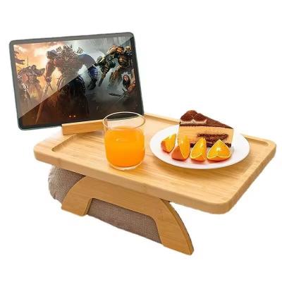 Customized Wood/Bamboo Sofa Clip on Side Table for Wide Couches Arm, Armrest Table for Eating/Drinks/Snacks/Remote/Control