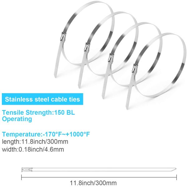 4.6mm Width Steel Cable Ties 300mm Length SS Zip Ties Abrasion Resistant