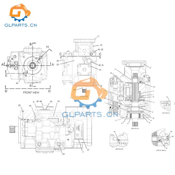 292-8768 E966H E972 Excavator Hydraulic Pump For Caterpillar Flange Mounted
