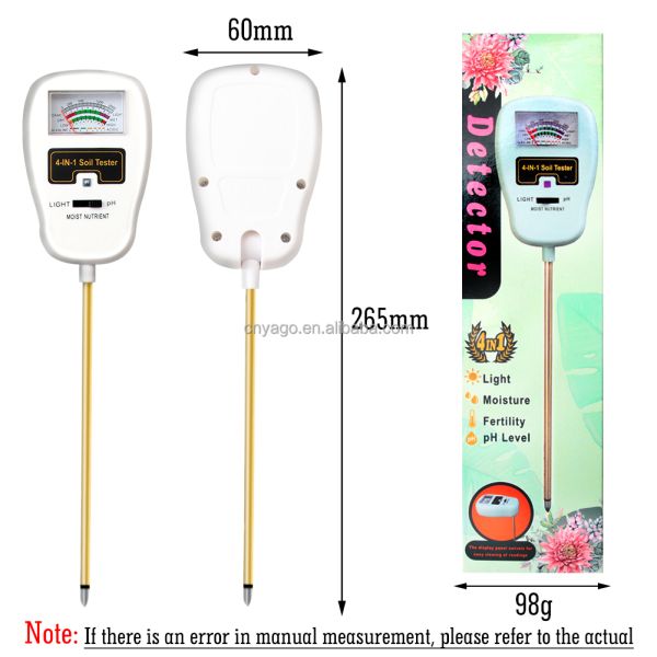 4-in-1 Soil Tester Soil Moisture Fertility Tester 90 Rotation Down Angle Design No Battery Requirements Soil Ph Meter