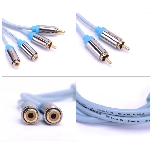 Professional Male To Female 2 RCA Audio Cable , Cellphone / DVD Player Cable