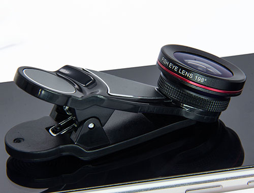 Mobile Phones Close Up Macro Lens , Macro Zoom Lens 198° Fisheye With Clip