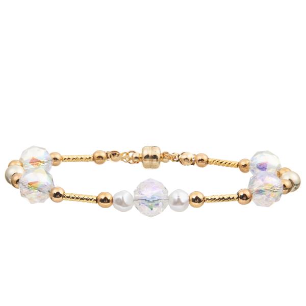 Пресноводный браслет жемчуга установил с 4 цветами граненное Кристл отбортовывает магнитную пряжку