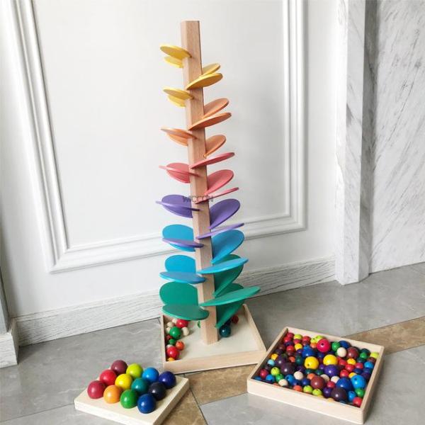 Montessori Educational Toy Blocks Wooden Music Tree with Marble Ball Run Track Game Baby Kids Children Intelligence Wood