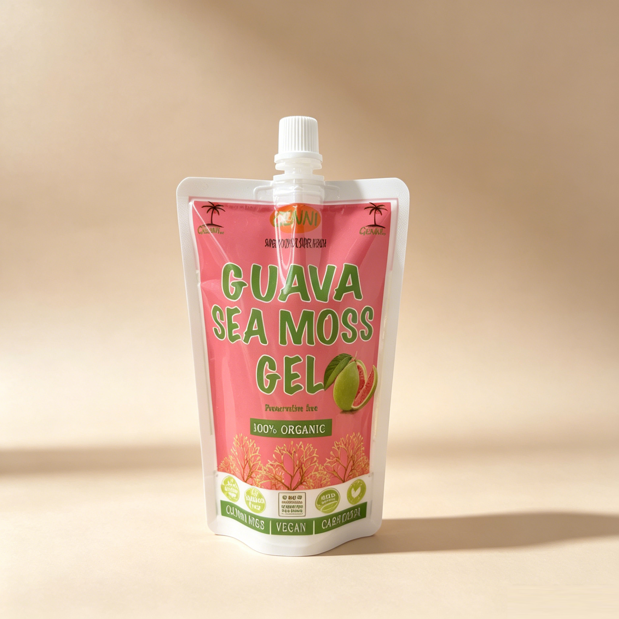 Custom Printed Stand Up Spout Pouch For Sea Moss Gel | Food Grade Leakproof Flexible Squeeze Pouch For Fruit Flavored Sea Moss Gel & Nutritional Gel Packaging