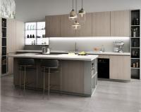 Luxurious Modular Pantry Cabinets Vertical Door Panel White Quartz Stone Countertop