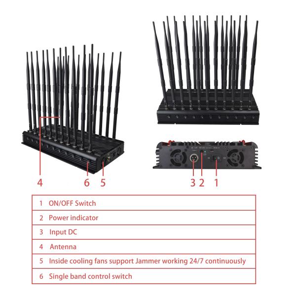 45W 22 Antennas Wireless Signal Jammer 40m Remote Control Infrared