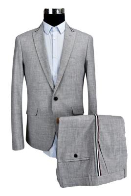 Strips Slim Fit Tailored Suits  All Season Men'S Light Grey Mel Decorative