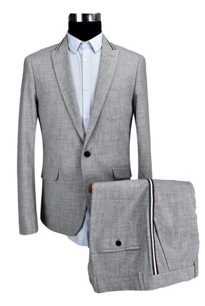 Strips Slim Fit Tailored Suits  All Season Men'S Light Grey Mel Decorative