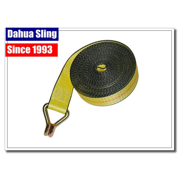 Yellow Wire Hook Truck Winch Straps , Vehicle Recovery Strap Lightweight