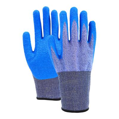 Blue Latex Palm Coated Gloves Cut Resistant ANSI Level 4 Gloves For Construction Tasks