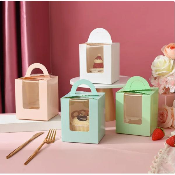 Portable Cupcake Packaging Box with Lid and Window Insert Customized Pink Color