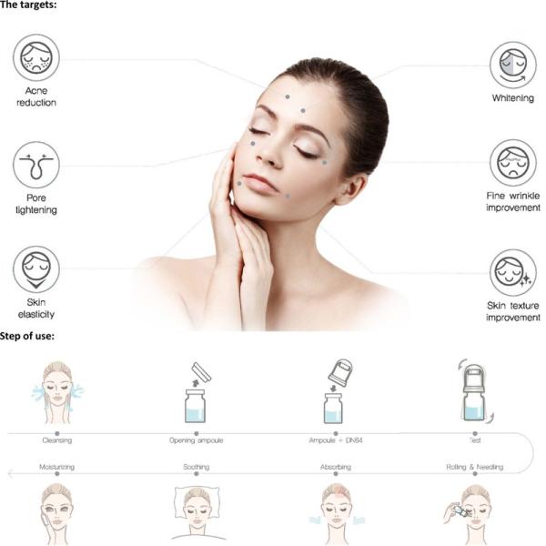 Microneedle Hydra Roller 64 Gold Tips dermal filler for hyaluronic acid facial massage derma roller bottle