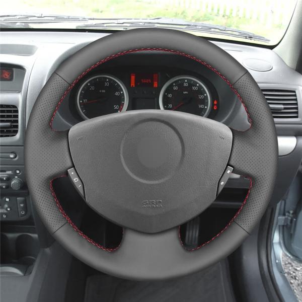 Car Accessory Black Leather Custom Hand Sewing Steering Wheel Cover Wrap For Renault Clio 2 Twingo 2 Logan 1 Sandero 1 2001-2004