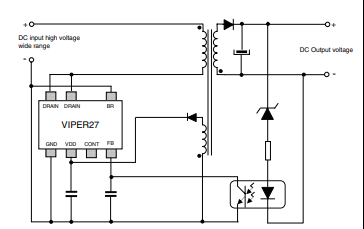 Топология 60kHz Flyback конвертера обломока интегральной схемаы VIPER27LDTR автономная