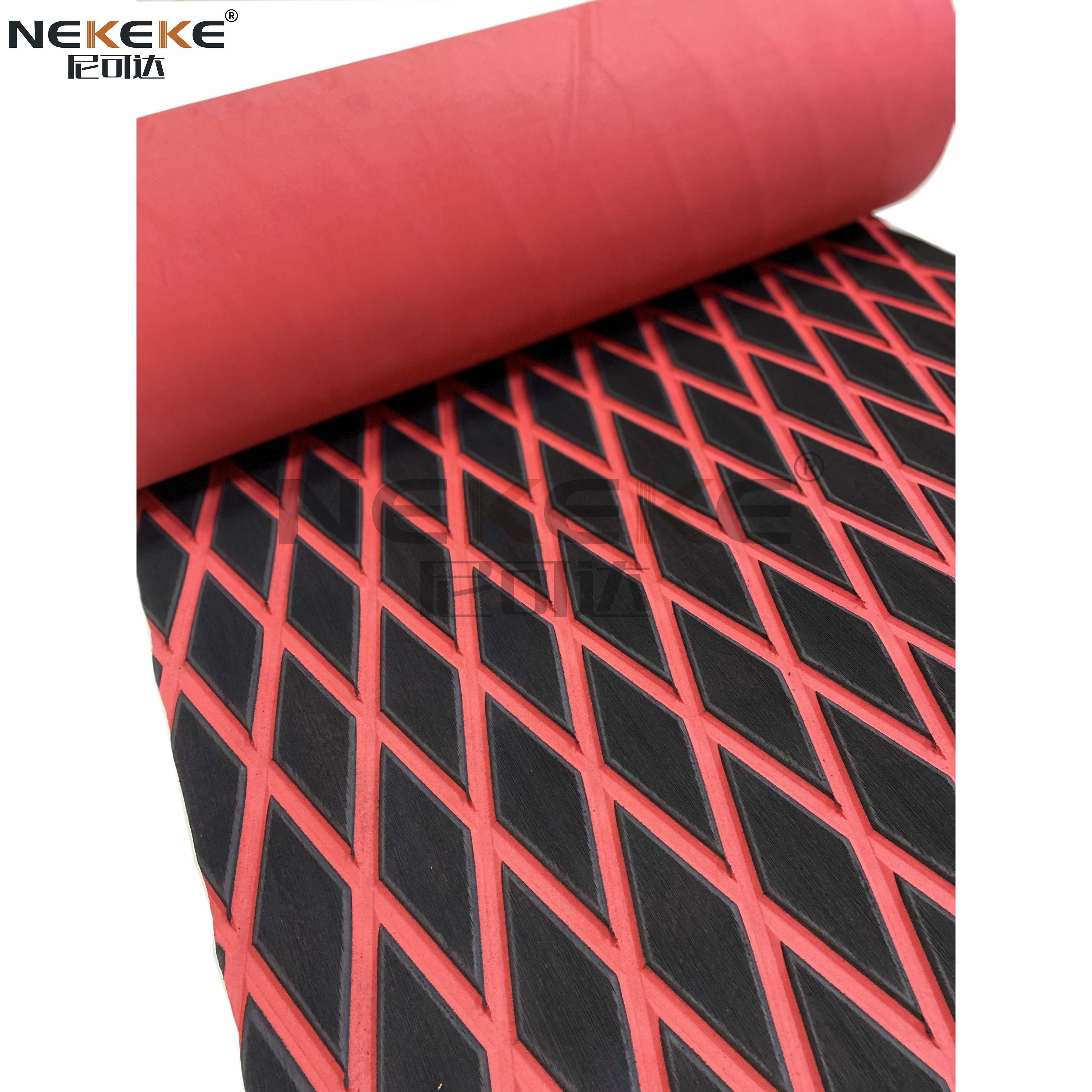 Self Adhesive EVA Deck Sheet Black Red Embossed Diamond Anti Slip Waterproof Foam Mat
