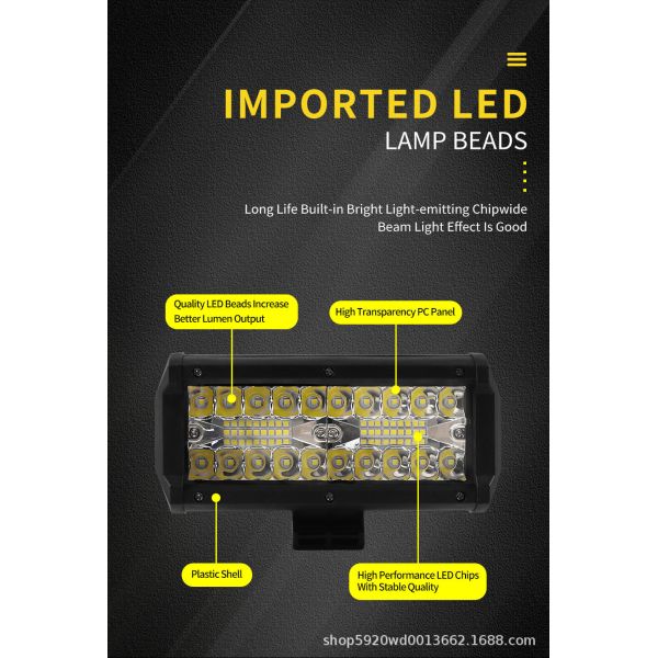 7 Inch High Brightness LED Work Light Bar Spot Beam Off Road Light Bars For Trucks