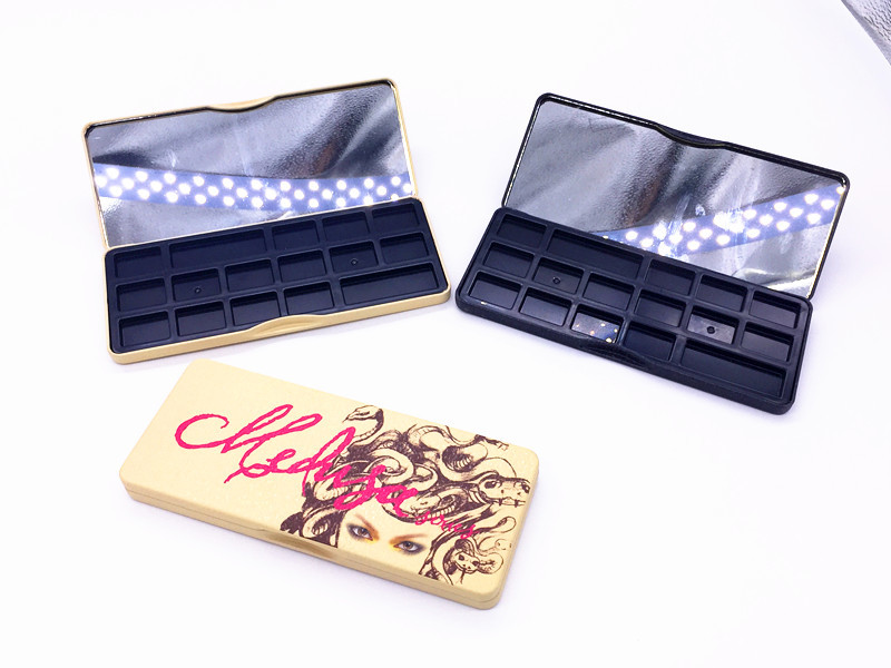Long Rectangle Printed Eyeshadow Makeup Metal Tin Box With Plastic Insert