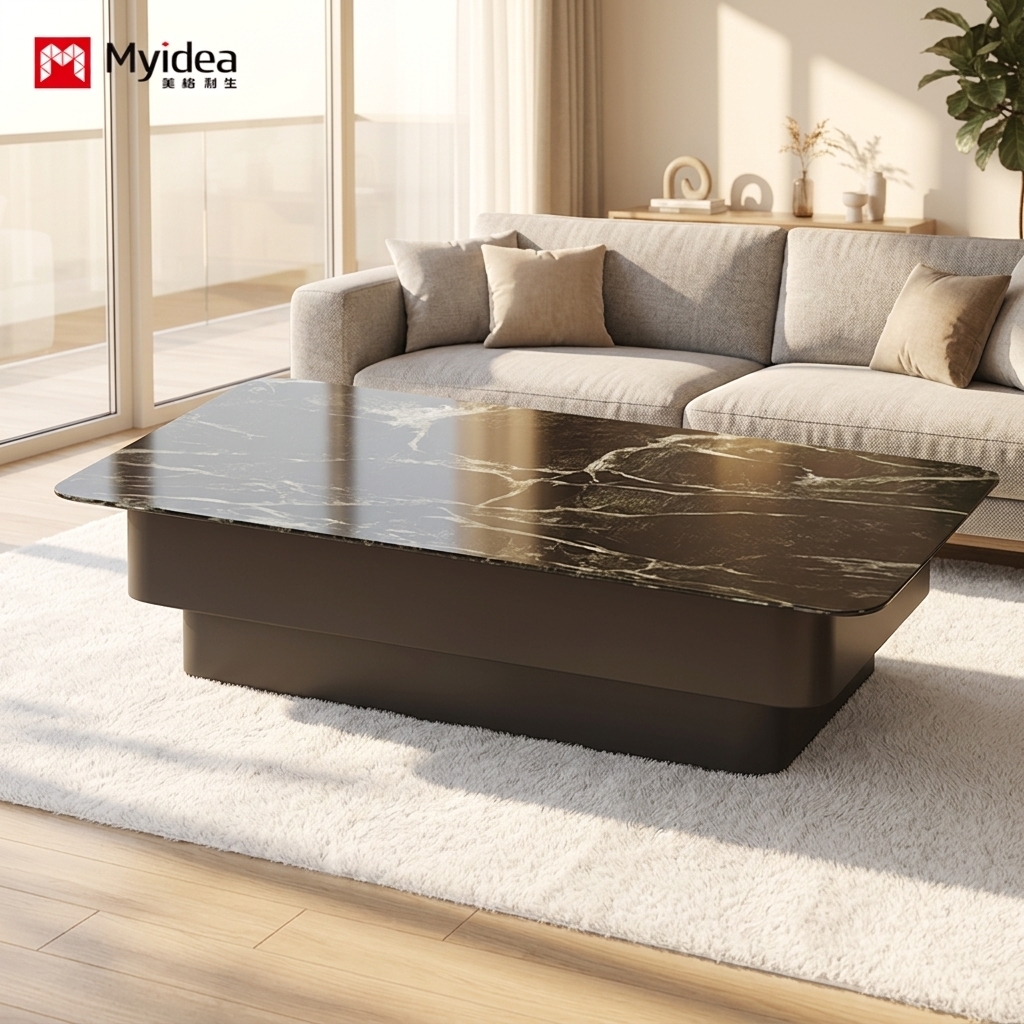 Modern Coffee Table Green Marble Top Dark Bronze Metal Legs Durable Scratch-Resistant Easy Assembly & Clean Home Office Use