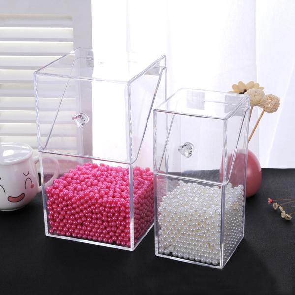 Covered Makeup Brush Holder with Dustproof Lid, Pearls Beads, Large Capacity Acrylic Clear Organiser