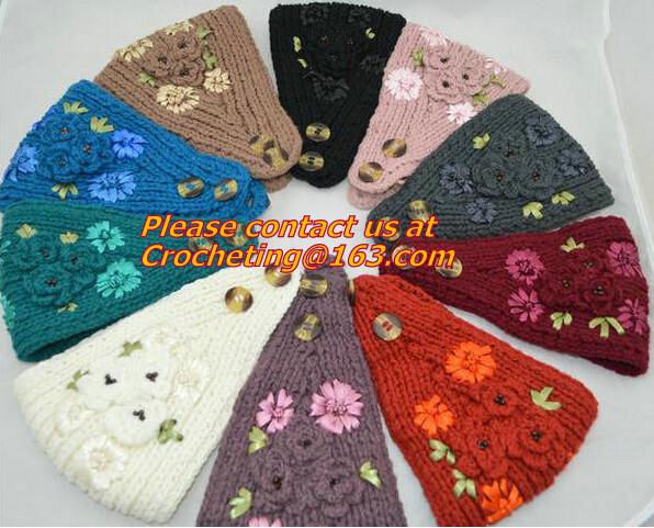 Embroidery bowknot Women's Knitted Head wrap Knitting wool crochet headband women cable