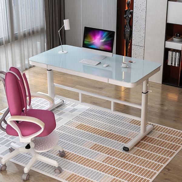 Small Office White Standing Desk with Multifunctional Storage and Solid Wood Style Panel