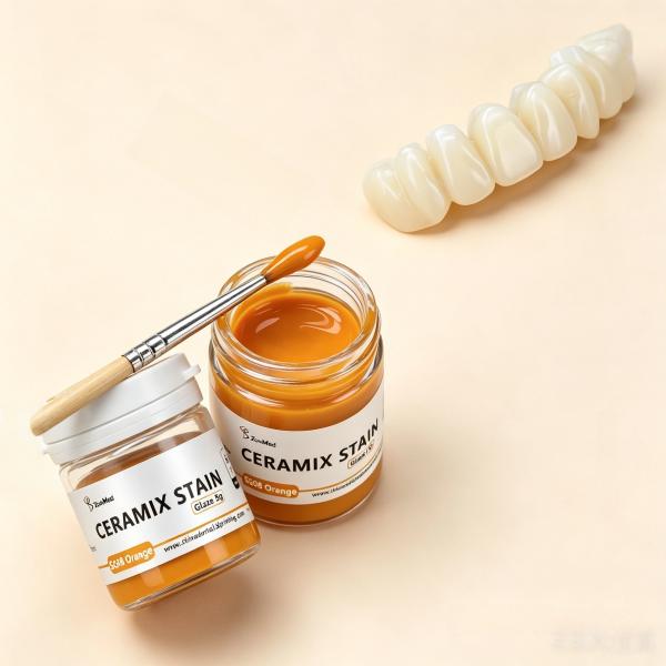 Multiple Shades non fluorescent dental low temp glaze dental ceramics coloring optimized for in dental restoration workflows