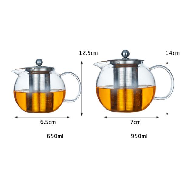 BPA Free 22oz Clear Glass Teapot With Removable Stainless Steel Infuser